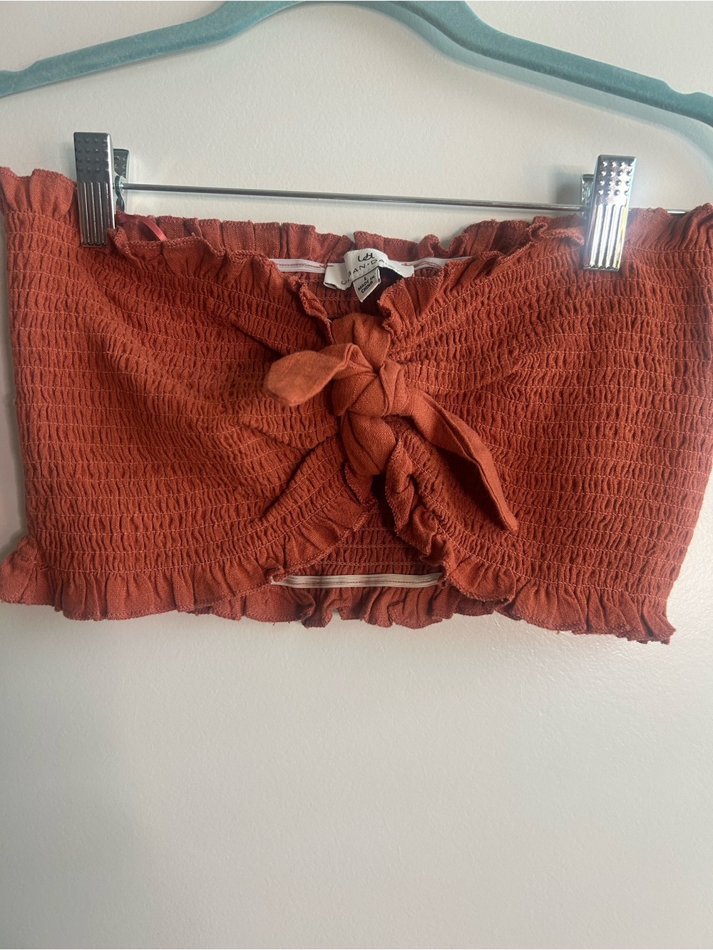 Smocked Tie-Front Crop Tube Top in Rust